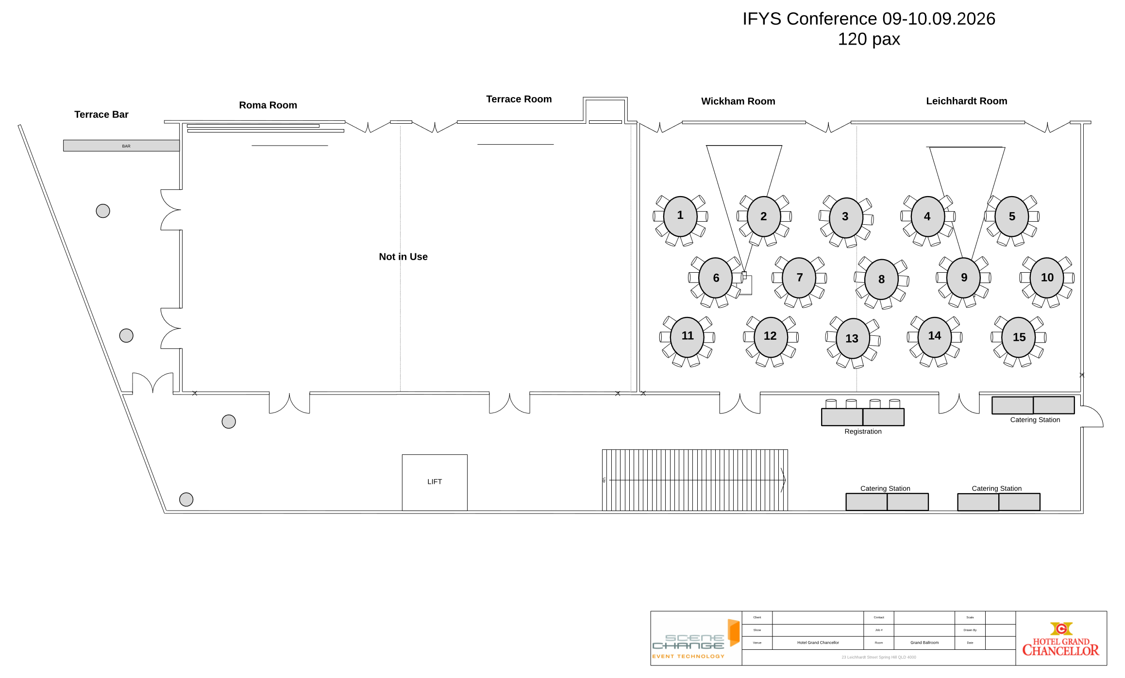 IFYS Conference floor plan — Wickham and Leichhardt Rooms, 120 pax